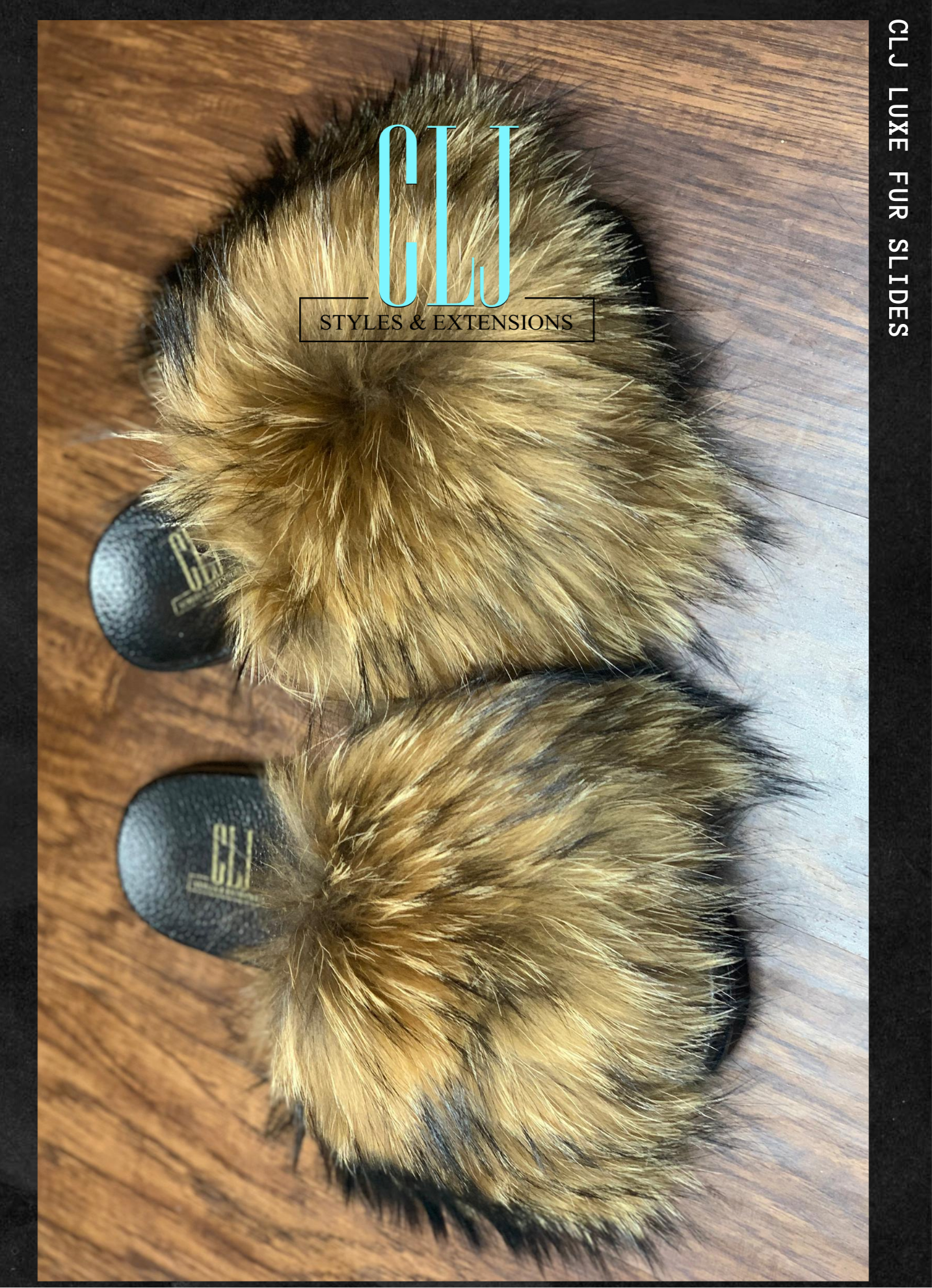 CLJ Luxe Natural Raccoon Slides